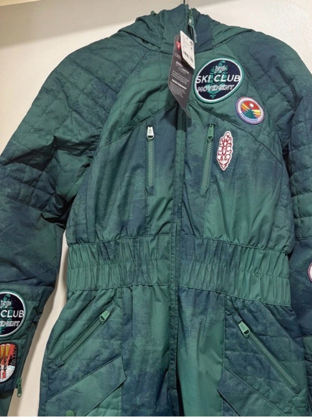 Free People Ski Suit Green All Prepped Patch One piece Medium NWT - Picture 3 of 10
